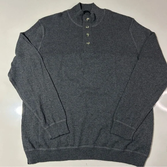 Raffi Button Henley Sweater Men’s XL/54 Gray Cashmere Wool Cotton Quiet - Picture 3 of 10